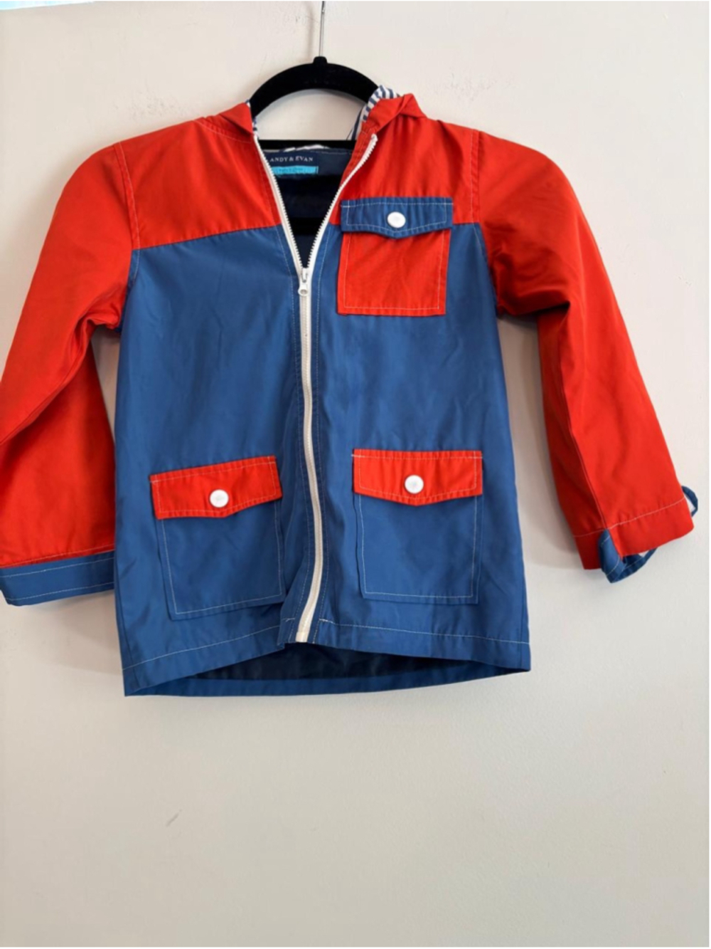 Boys Andy & Evan Colorblock Raincoat Jacket Blue Red #1022